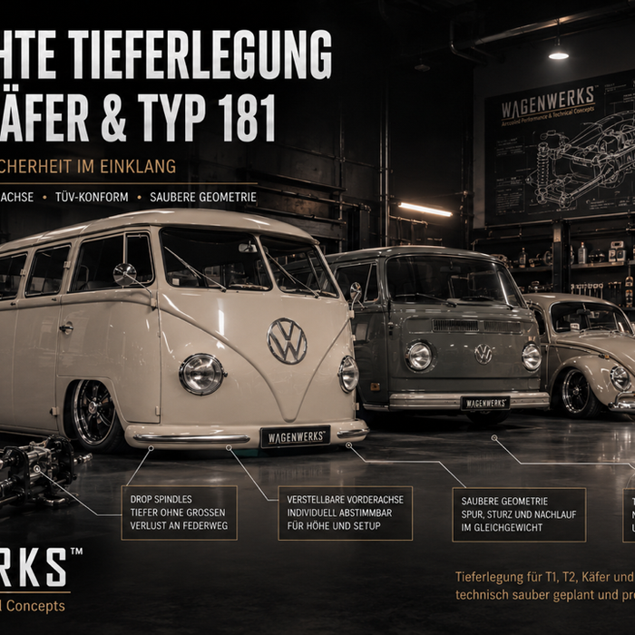 Fachgerechte Tieferlegung bei VW T1, T2, Käfer & Typ 181 – warum es auf jedes Detail ankommt