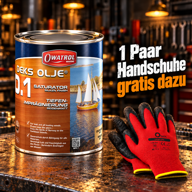 OWATROL DEKS OLJE D1 Holzsättiger 1 L mit gratis ONYX-Arbeitshandschuhen