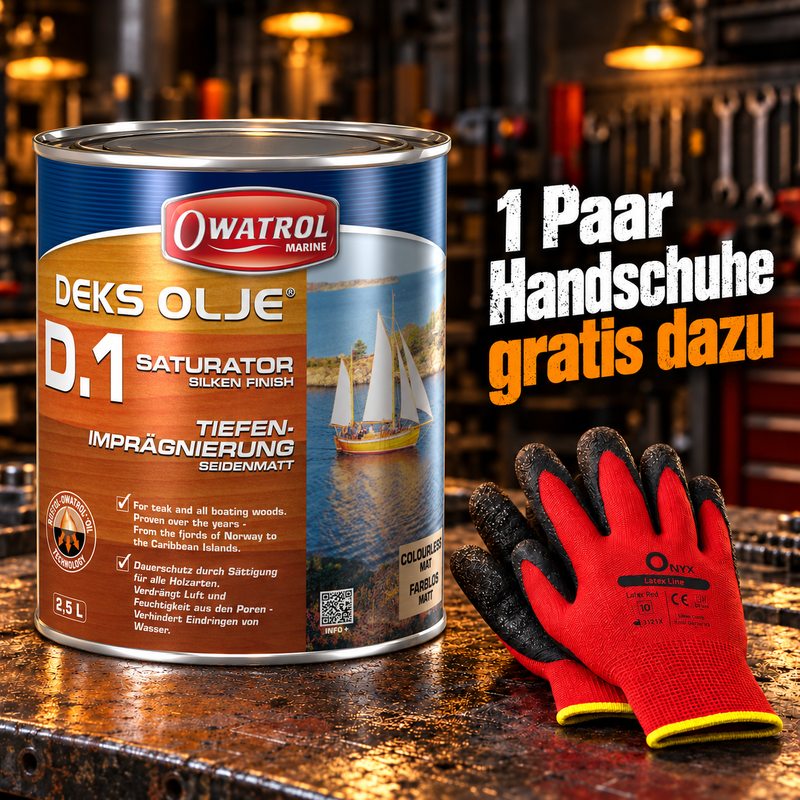 OWATROL DEKS OLJE D1 Holzsättiger 2,5 L mit gratis ONYX-Arbeitshandschuhen