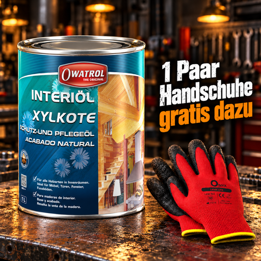 OWATROL INTERIÖL (XYLKOTE) Holzöl für innen 1 L mit gratis ONYX-Arbeitshandschuhen