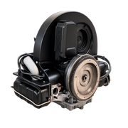 Restaurierter luftgekühlter VW Typ-1 Motor mit schwarzer Abdeckung und silbernem Schwungrad