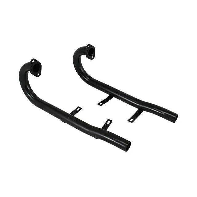 Schwarzes J-Rohr Set aus Metall für luftgekühlte VW Typ-1 Motoren, auf weißem Hintergrund.