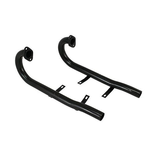 Schwarzes J-Rohr Set aus Metall für luftgekühlte VW Typ-1 Motoren, auf weißem Hintergrund.