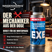 MENEKS EXE Standzeitschutz für Benzin-Oldtimer in der Werkstatt – 150 ml für 25 Liter Benzin