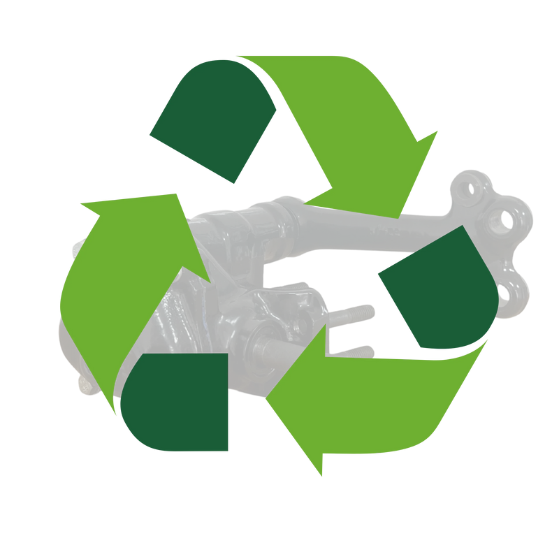 Überholtes VW-Lenkgetriebe mit Recycling-Symbol, Ersatzteil Klassiker
